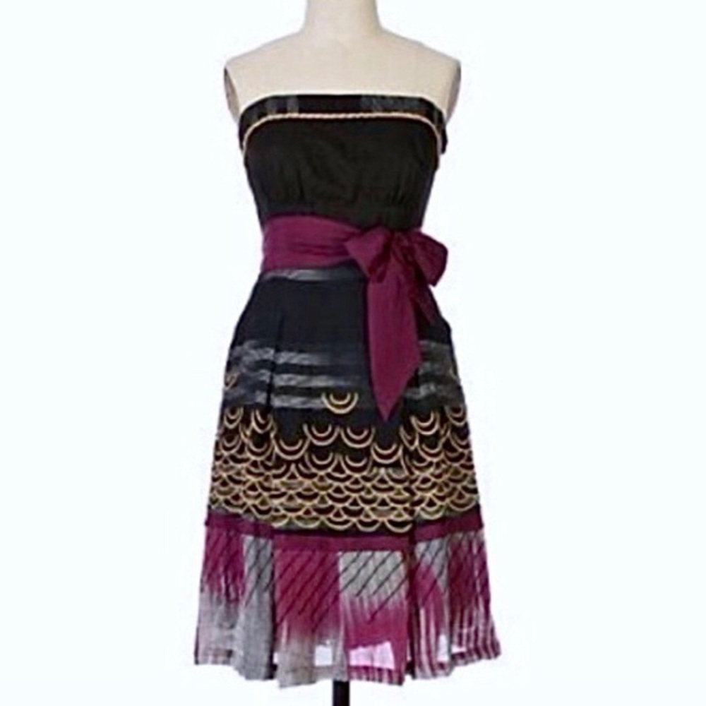 Anthropologie Black and Purple Strapless Dress